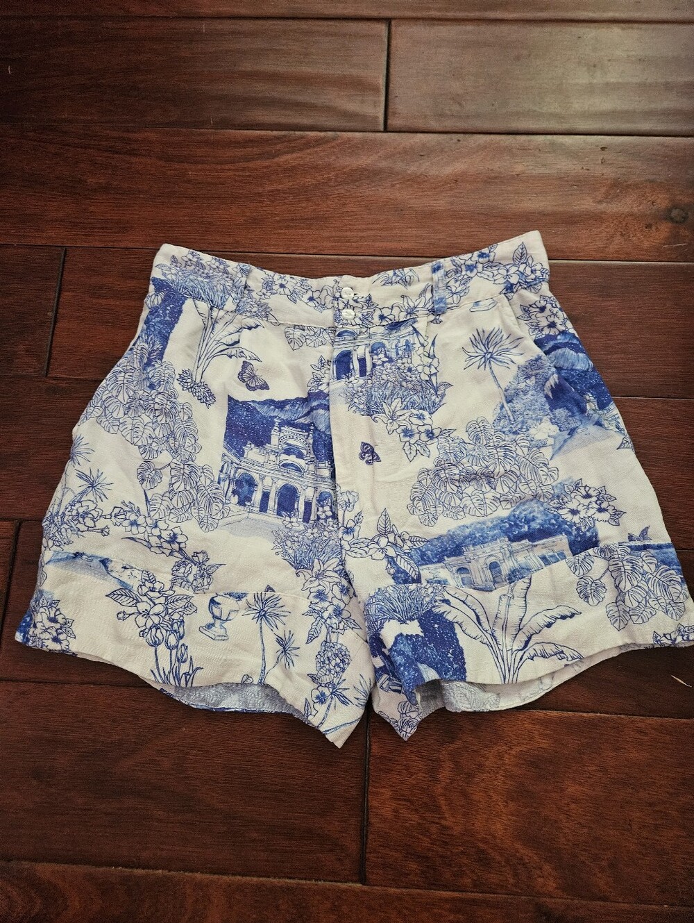 Farm Rio Antique Print Linen Shorts XS - Picture 3 of 6